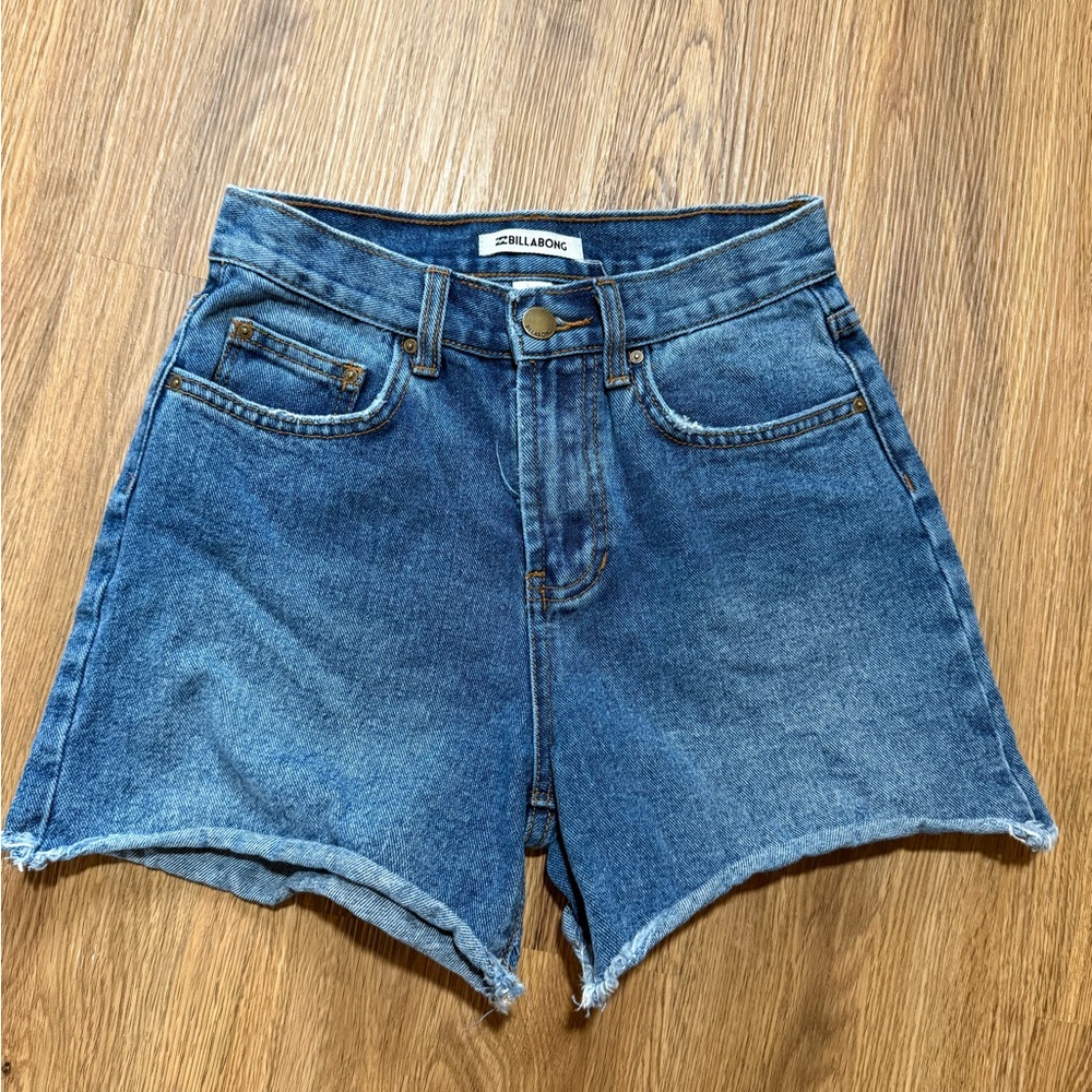 Billabong Blue Jean Shorts High-Waisted Frayed Hem